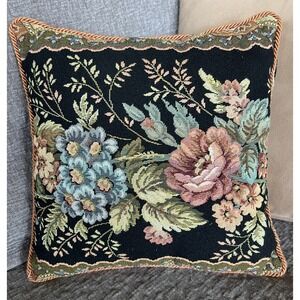 Rose Floral Tapestry Throw Pillow With Piping 12x12